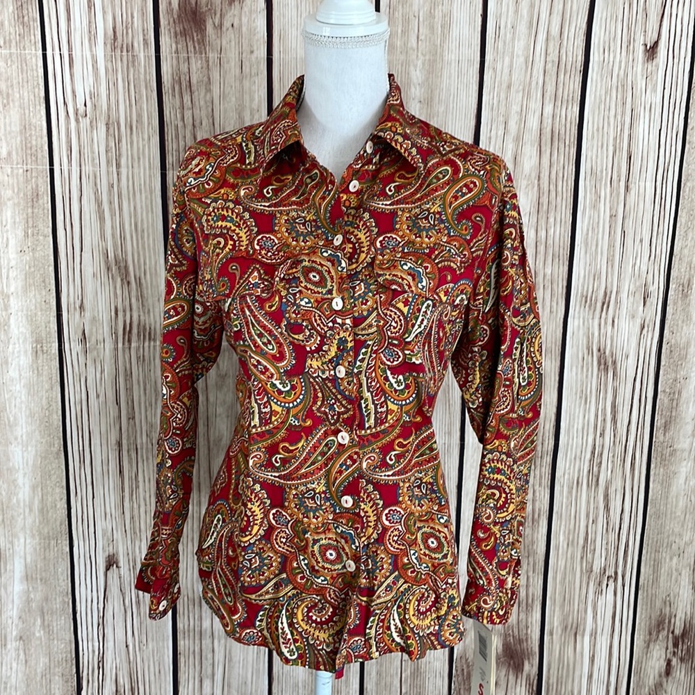 Vintage LizWear Autumn Red Gold Green Paisley Pattern w/Bold Colors Pet SM NWT